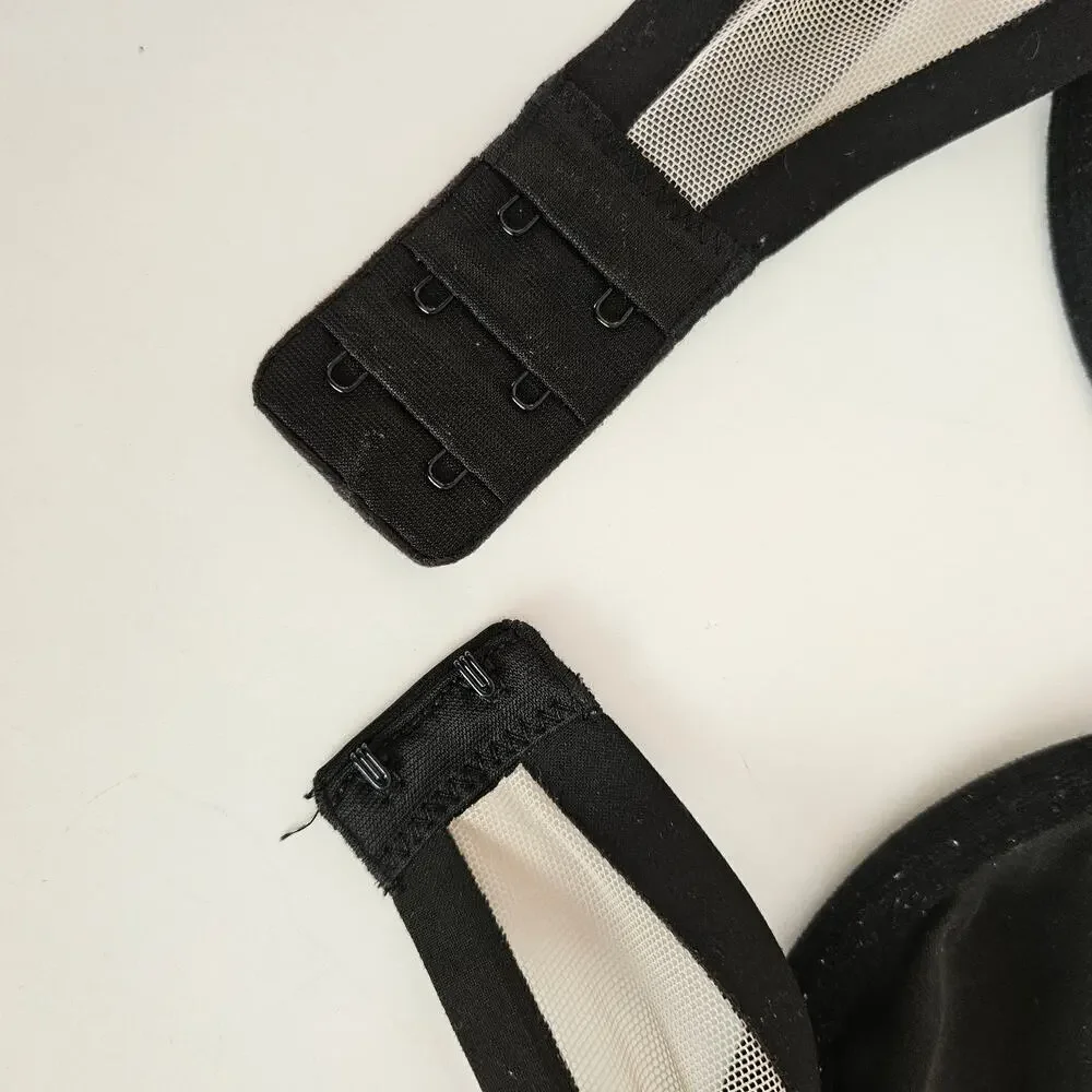 Victoria's Secret Unlined Demi Bra 34DD‎ Black Nude Mesh